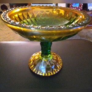 Elegant Green and Gold Glass Compote